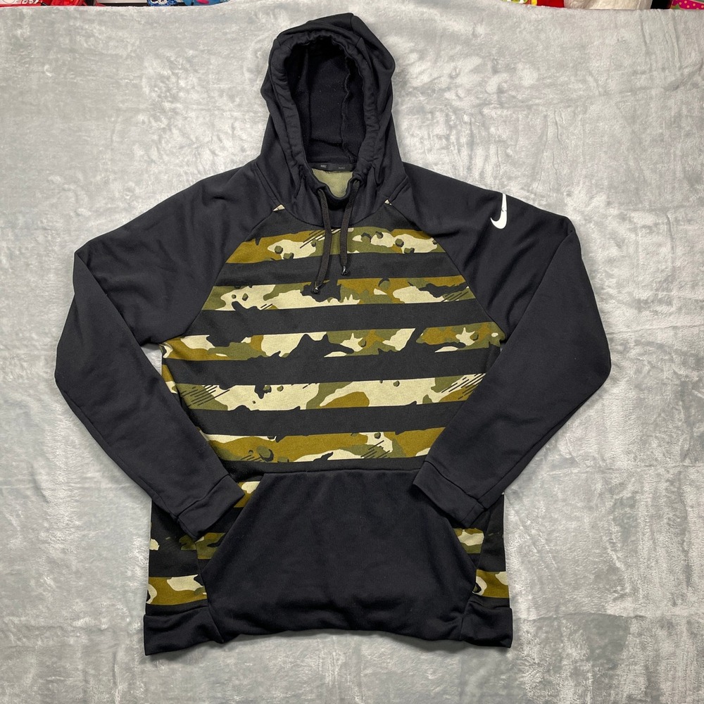 Nike Men's Therma-FIT Camo Stripe Hoodie Black Green Pullover Athletic Size‎ L